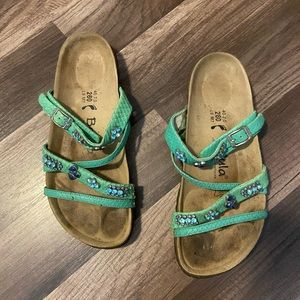 Blue sequin Birkenstock sandals